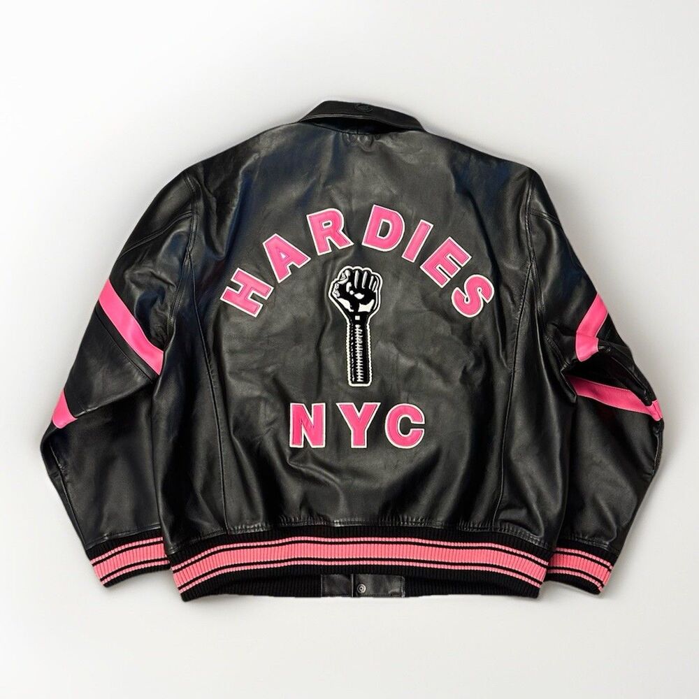 NEW XXXL Avirex Hardies NYC Lamb Leather Black Pink Authentic Bomber Jacket Coat - Picture 4 of 13
